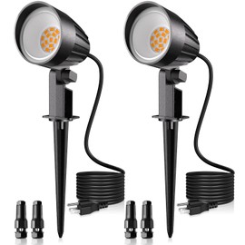 MEIKEE 15W 1500LM Landscape Lighting, 120V 2700K Warm White LED Garden Lights, IP66 Waterproof Outdoor Landscape Spot Lights with US Plug for Wall Tree Fence Yard Path (2 Pack)