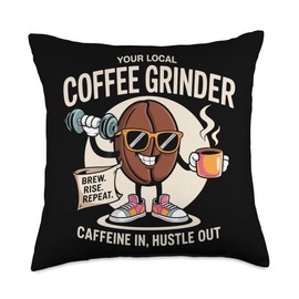 Coffee Grinder Motivation Brew Rise Repeat Throw Pillow