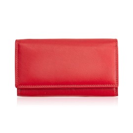 Josephine Osthoff Women's Leather Long Wallet with Clip Closure, Small Wallet, Credit Card Holder, RFID Protection Wallet with Coin Compartment (920), cherry, coin purse