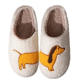 OJXTRDE Cute Dachshund Slippers Women Men Fuzzy Memory Foam Cartoon Animal Slippers Novelty Funny Dog Slippers Winter Warm Plush Slippers, yellow