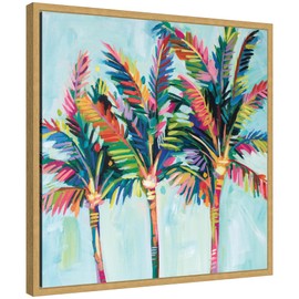 Kate and Laurel Rainbow Coconuts Framed Canvas Wall Art by Rachel Christopoulous 22 x 22 Sylvie Bright Gold, Coastal, Tropical, Beach, Landscapes Art for Wall Decor, Living Room, Bedroom