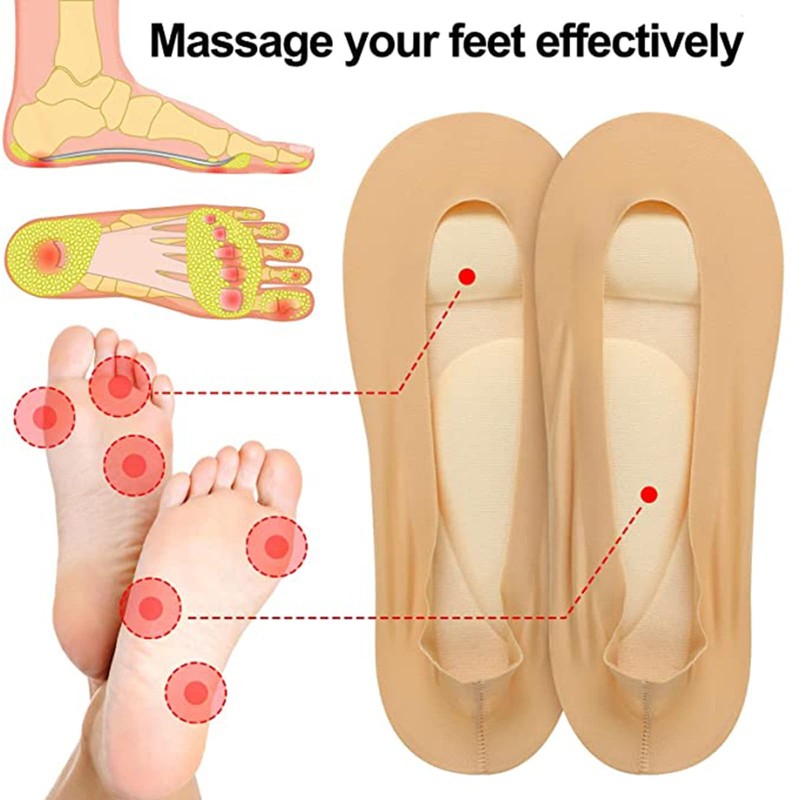 3D Foot Massage Padded Lady Invisible Socks, No-Show Arch Support