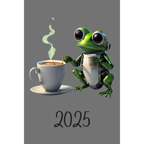 Cute Coffee drinking robot frog Planner 2025 Fantasy-Sci-Fi Organizer for