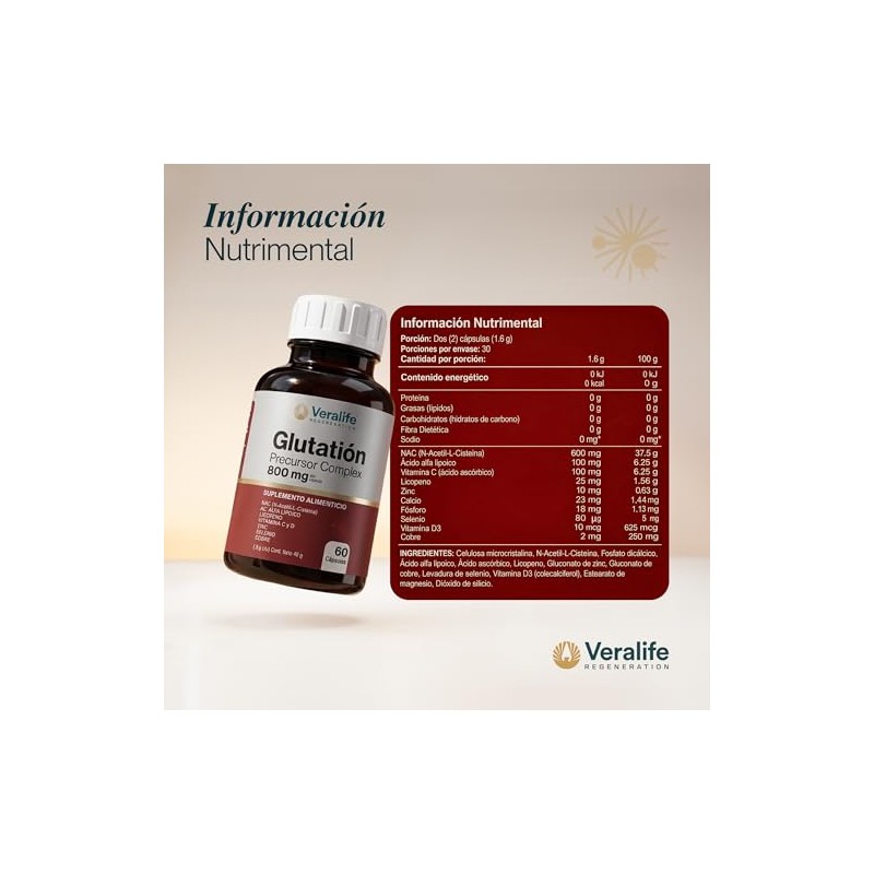 Veralife Suplemento Alimenticio Cisteina Vitamina Zinc Selenio Capsulas 800gr Nutricional