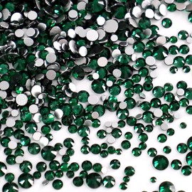 2880Pcs Flatback Rhinestones Set,2mm-5mm 3D Nail Charms 5 Sizes Clear Glass Round Gems Crystals for Nail Art Design and DIY Crafts Clothes Shoes Bags (dark green)