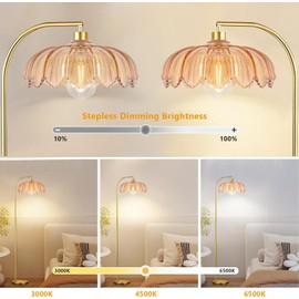 ILLMTW Gold Floor Lamp for Living Room,Bedroom,Mid Century Modern Standing Lamp with Remote,Dimmable Brass Tall Lamp Amber Glass Lamp Vintage Retro Arc Floor Lamps Flower Floor Light Boho Bohemian