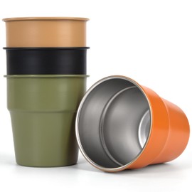 AYMQC Stainless Steel Cups 300 ml Double-Walled Metal Cups Stackable Coffee Cup Reusable Drinking Cup Set for Travel Outdoor Camping Picnic Pack of 4