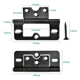 Worldity 10Pcs Non Mortise Cabinet Door Hinges, 3"x1.4" Rustproof Mobile Home Door Hinges, Heavy Duty Bifold Door Hinges, Black Door Hinges with Mounting Screws for Furniture Window Wardrobe