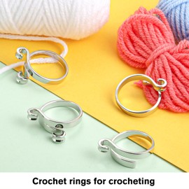 Juszok Adjustable Crochet Ring for Finger,Braided Knitting Ring with Plastic Box Yarn Tension Rings for Crocheting Knitting Accessories 2 Styles Silver