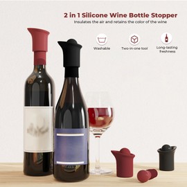 DGMDGS 2 Pack 2 in 1 Silicone Wine Bottle Stoppers & Pourers, Upgraded Reusable Wine Preserver, Champagne Stoppers with Vacuum, Ideal Gift Accessory for Wine Lovers (Green&Apricot color)