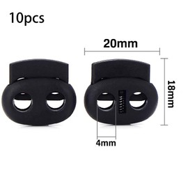 20 Pack Toggles for Drawstrings, 2 Hole Cord Stoppers, Cord Locks, Black toggle for Up to Ø 4 mm Cords for Ropes Jackets Rubber Cord Stoppers