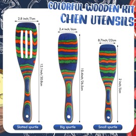 Maxdot Pakkawood Kitchen Utensils 3 Pcs Colorful Wooden Kitchen Utensils Set Wooden Cooking Spurtles Wood Serving Spatula Spoon Safe for Non Stick Cookware Housewarming Kitchen Souvenir Gift