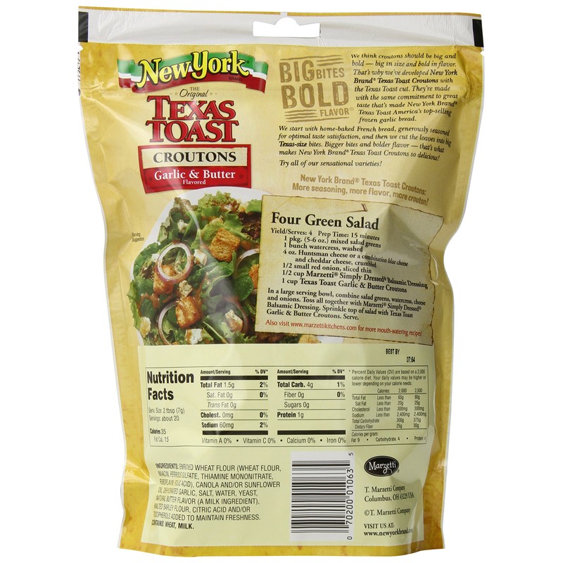 New York Texas Toast Croutons Garlic & Butter, 5-Ounce Bags
