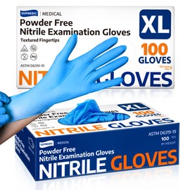 Supmedic Medical Nitrile Exam Gloves, Latex-Free, Powder-Free, Food Safe, Cooking Food Prep, Disposable Gloves, Blue, 100 Pcs (X-Large)