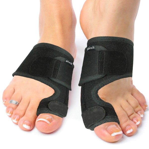 Pivit Bunion Splint | Pair | Toe Straightener & Corrector Brace Pad for Hallux Valgus Pain Relief | Night Time Support for Men & Women (Black)