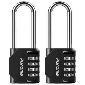 Puroma 2 Pack 2.6 Inch Long Shackle Combination Lock 4 Digit Outdoor Waterproof Padlock for School Gym Locker, Sports Locker, Fence, Gate, Toolbox, Case, Hasp Storage (Black)