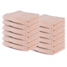 Textila Washcloths - 13x13 Inch 100% Cotton, Super Soft, Highly Absorbent & Lightweight - Ideal for Everyday Use, Spa & Gym (Light Peach - Pack of 12)