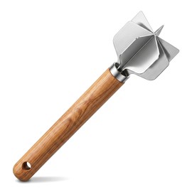 AOYYUBK Meat Chopper Stainless Steel, 6-Blade Ground Beef Masher with Beech Wood Handle - Heavy Duty Hamburger Chopper Kitchen Utensil for Ground Beef, Potato | Dishwasher Safe & Non-Stick Pan Safe