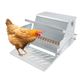 Automatic Chicken Treadle Feeder, 25Lbs Stainless Steel Chicken Poultry Feeder No Waste with Weatherproof Lid for Outdoor Duck, Bantams