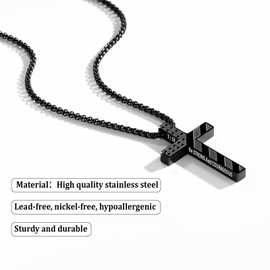 Lydow Cross Necklace for Men Boys Black American Flag Bible Verse Stainless Steel Pendant Religious Christian Jewelry Gifts Teen Son Him 8-12 Confirmation First Communion Baptism Catholic 1:9
