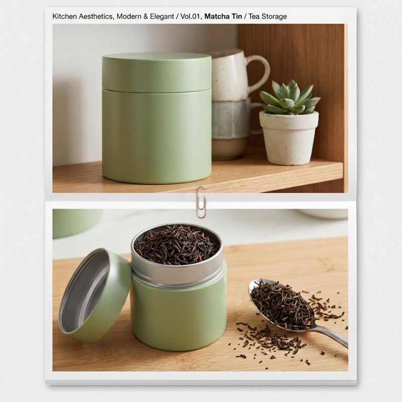 9oz Green Matcha Container with Lid Simple Matcha Tin Metal