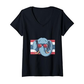 Womens Thailand Elephant Flag V-Neck T-Shirt