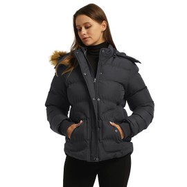 wantdo Women's Waterproof Puffer Coat with Fur Hooded Quilted Jacket (Dark Gray, 2X-Large)