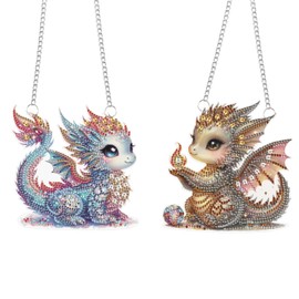 2 Pack Diamond Painting Dragon Hanging Ornaments – DIY Crystal Art Sun Catcher Kit for Window, Wall or Car Decor – Cute Fantasy Baby Dragon Decorations for Adults or Gift