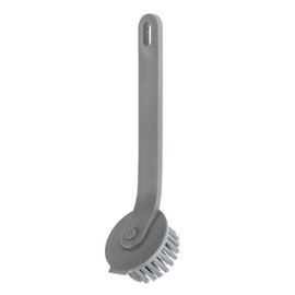 WENKO Simo Washing Up Brush for Rinsing Made of Plastic with Round Brush Head and Integrated Scratching Surface for Removing Stubborn Residues, with Cut-Out for Hanging, Diameter 6 x 21 cm, Grey