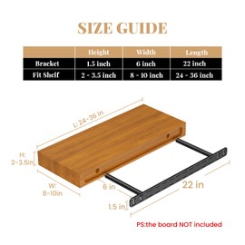2pcs Floating Shelf Bracket Heavy Duty Hidden Metal Brackets for Shelf,Invisible Shelves Hardware Without Jig (22" x 6" x 1.5" Without Tools)