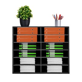 DNYSYSJ Literature Organizer, 12 Slots File Sorter, Mail Paper Storage Holder Open Design, Desktop File Sorter for Home & Office Mailbox School Classroom (Black)