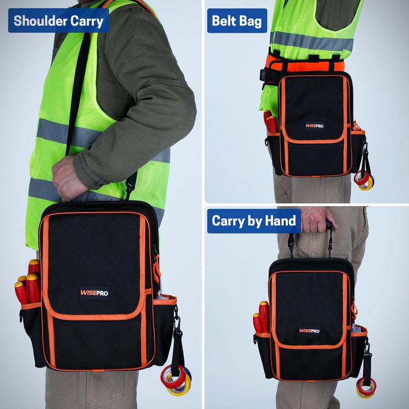 WISEPRO Zippered Electricians Tool Pouch, Waterproof 1680D Tool Pouches Organization