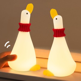 Duck Night Light for Kids Cute Nightlight for Baby Nursery Toddler Silicone Squishy Animal Light Warm Color 3 Level Dimmable Rechargeable Cordless Sleep Tap Light Lamp for Kids Room Decor Pack of 2