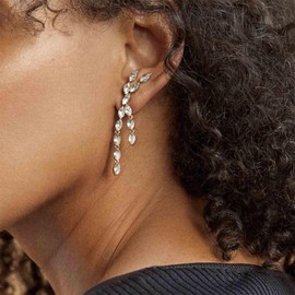 Yheakne Vintage Long Rhinestone Earrings Gold Paved CZ Earrings Crystal Ear Climber Earrings Rhinestone Crystal Drop Earrings Jewellery for Women, Zinc