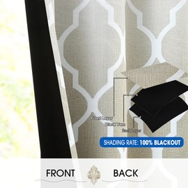 Metro Parlor Ombre Full Blackout Curtains 84 Inches Long 2 Panels for Living Room Bedroom Tan White Moroccan Geo Patterned Room Darkening Thermal Insulated Grommet Top Window Treatment Drapes,52x84