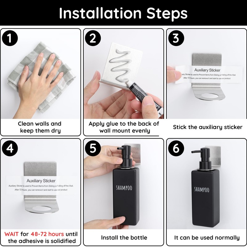Segbeauty 3Pcs Adhesive Bottle Holder, Stainless Shampoo Bottle Holder, Dia