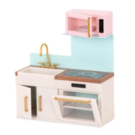 Lori Dolls – Backsplash Urban Kitchen – Kitchen Set for Mini Dolls – Dollhouse Furniture & Accessories for 6-inch Dolls – Oven, Stove, Sink, Microwave – Playset for Kids – 3 Years +, (LO37095Z)