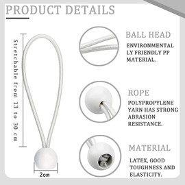 Bungee Cord with Balls,75 Pack 6 inch, Marquee Bungee Toggles Tensioning Belts for Marquees, Tents Banners, Tent Poles, Flag Poles, Camping Tarp,tarpaulin holder, White