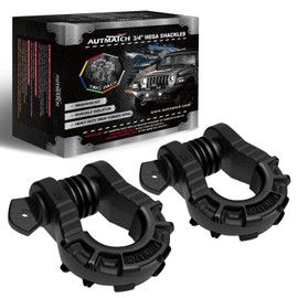 AUTMATCH D Ring Shackles 3/4" Mega Shackle (2 Pack) 68,000Ibs Break Strength - Heavy Duty Clevis Shackles 7/8" Screw Pin & Isolator Washer for Tow Strap Winch Off Road Vehicle Recovery, Matte Black