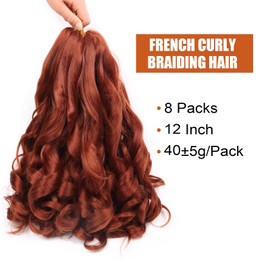 Lianzi Trenzado Rizado Francés Cabello Pre Estirado Jengibre Trenzado Rizado Cabello 12" 8 Paquetes French Curl Trenzas Pelo Crochet Cabello Trenzado Español Cabello Trenzado Rizado Con Extremos Rizad