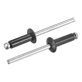sourcing map Aluminum Blind Rivets, 4mm x 12mm (5/32" x 15/32") Open End Rivet Flat Round Head for Joining Metal Plate Leather, Black 50 Pcs