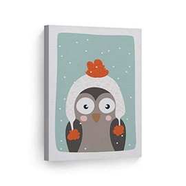 Smile Art Design Cute Owl Winter Theme Turquoise Background Canvas Print Kids Room Decor Wall Art Baby Room Decor Kids Room Decor Nursery Decor Ready to Hang Made in The USA 12x8