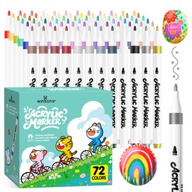 WINSONS Acrylic Markers 72 Colours, Fine Tip, Non-Toxic, Waterproof, Non-Bleeding, Vibrant Colours, Permanent