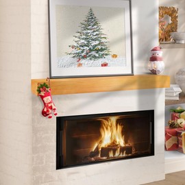 Fireplace Mantel 60"x8"x5" Solid Wood Handcrafted Rustic Fireplace Mantle,Wall Mounted Floating Farmhouse Fireplace Mantle Shelf,for Over Fireplace,Living Room and Below TV (Rustic Natural)
