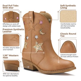 Rollda Girls Cowboy Boots Cowgirl Boots for Girls Star Boots Kids Western Boots Brown Little Kid Size 2