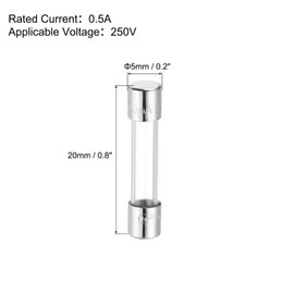 sourcing map 0.5A 250V Glass Fuse 5x20mm Time Delay Fuse UL Listed Slow Blow Fuse for Home Appliances(Pack of 10)