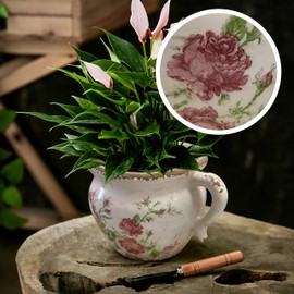 Chinese European Style Ceramic Pot, 5.7 * 5.3in Ice Crack Glaze Single-Ear Ceramic Flower Pot, Suitable for Decorative Artworks in Offices, Homes, Hotels,Restaurants, etc. (Pink Green)