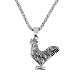 Unique Rooster Charm Pendant Necklace for Women Men High Polished Vintage Silver Zodiac Animal Cock Hip Hop Rock Punk Norse Viking Totem Amulet Long Necklace Adjustable Chain Fashion Statement Jewelry