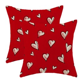 CXMEIFLY Valentines Pillow Covers 18x18 Inch Set of 2 Watercolor Red Love Hearts Valentine's Day Decor Throw Pillows Spring Holiday Outdoor Cushion Cases for Couch Bed Decorations