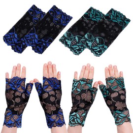 Getrays Women's UV Protection Gloves, 2 Pairs Short, Floral Pattern, Lace Gloves, Sun Protection, Breathable, Fingerless Gloves, Anti-Slip, UV Protection, Driving Gloves, For Commuting To Work, a